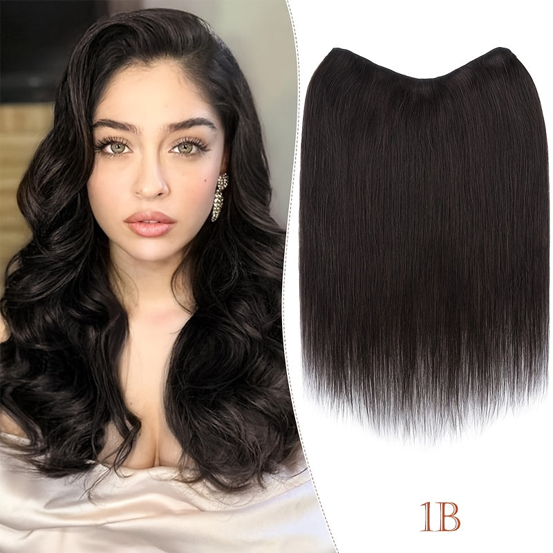 16-Inch Long Human Hair Clip In Extensions - Full Head V-Shaped Weft with 5 Clips, Natural Brown/Black/Blonde/Dark Brown/ Brown/Dirty Blonde/Chestnut Brown/Red Brown/White/Gray/ Auburn - Straight Hair Extension for Women, Bal