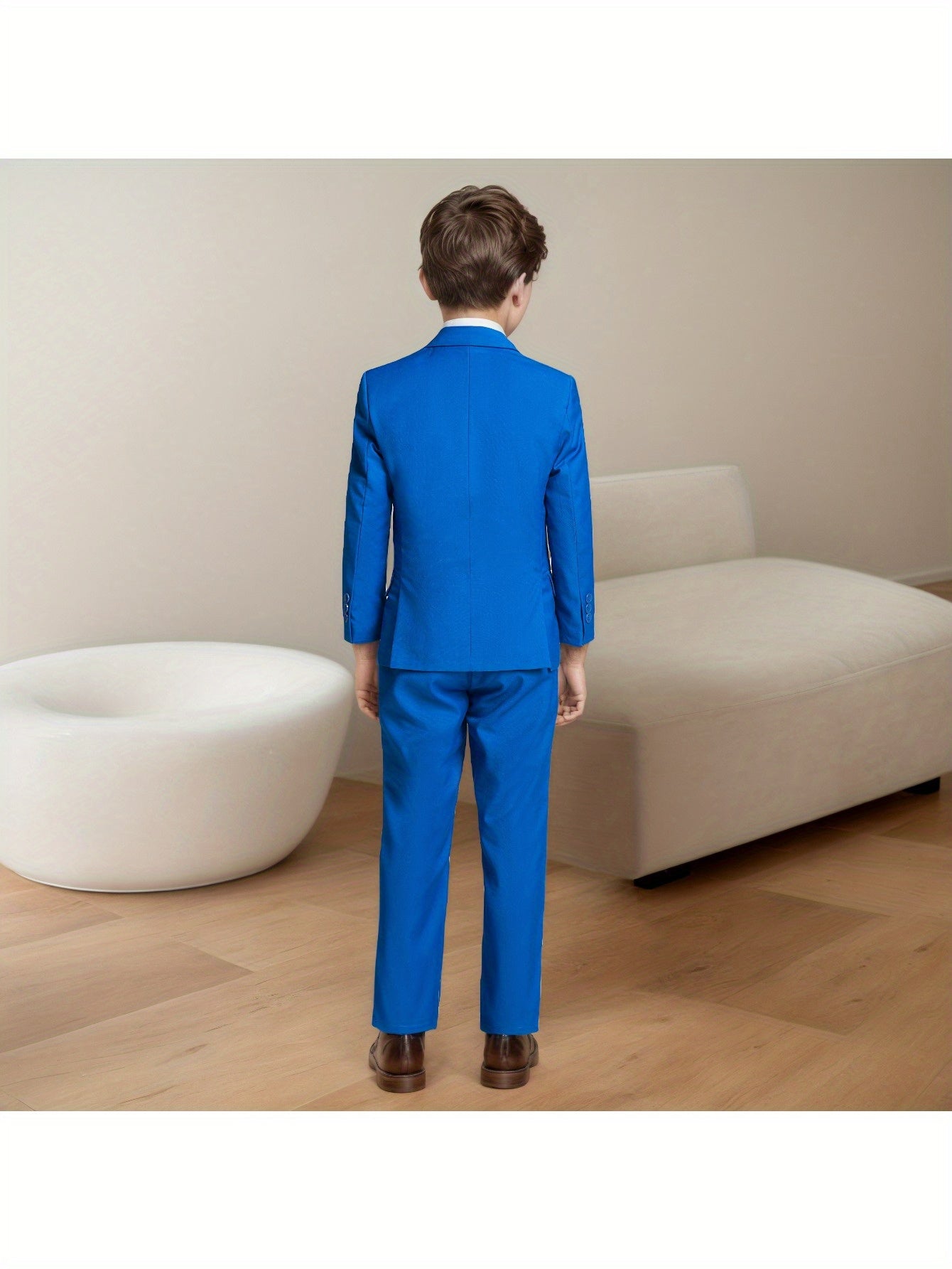 Boys' 4pcs Serge Suit Set: Jacket + White Ruffled Shirt + Pants + White Tie, White/ Black/ Royal Blue, Sizes 2-16, Ideal for Weddings/ Flower Boy/ Back to School, Perfect for Outdoor, Perfect for Thanksgiving, Perfect for Chr