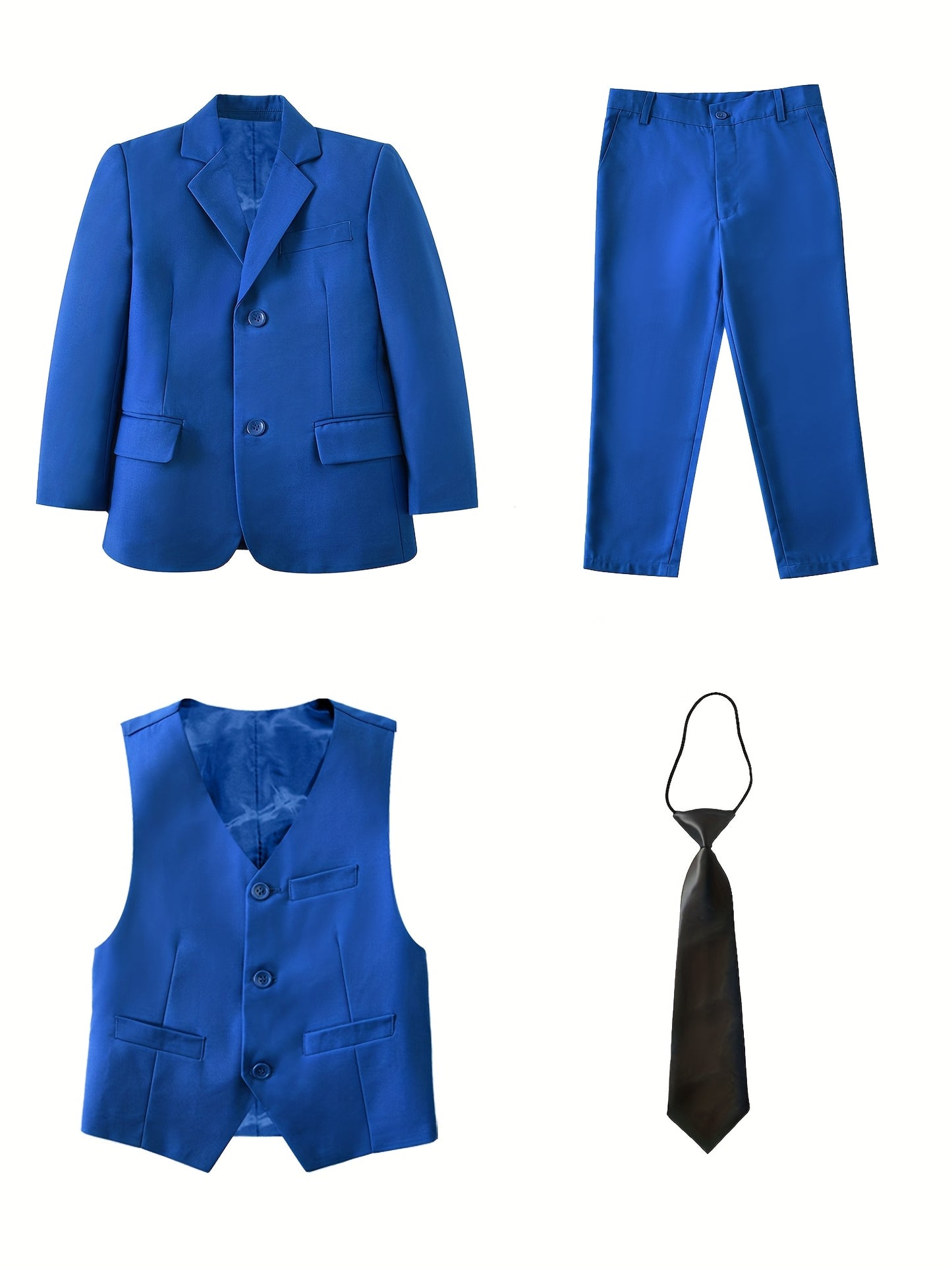 Mosedou Boys 4pcs Suit Set Blazer&Waistcoat&Pants&Tie 2-16Yrs Kids Formal Wear British Style Wedding & School Outfit Boys' Suits 4pcs Sets Teens Formal Suits for Vest&Tie Wedding Flower Boy Attire