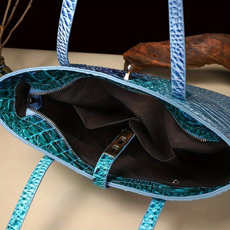 3pcs Set: Colorful Crocodile Pattern Large Capacity Faux Leather Tote & Crossbody Bags With Matching Wallet Combo, Christmas, Mother'S Day Gifts, Halloween Gifts