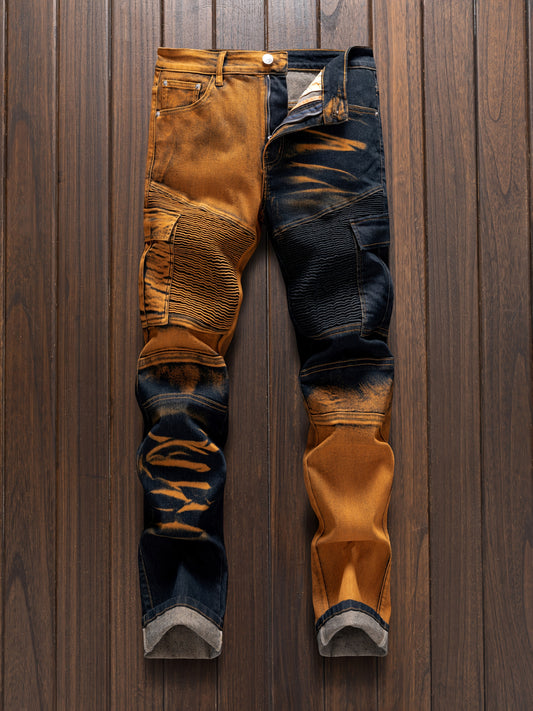 Fashionable And Comfortable Street Style Casual Versatile Men'S Multi Pocket Motorcycle Style Jeans