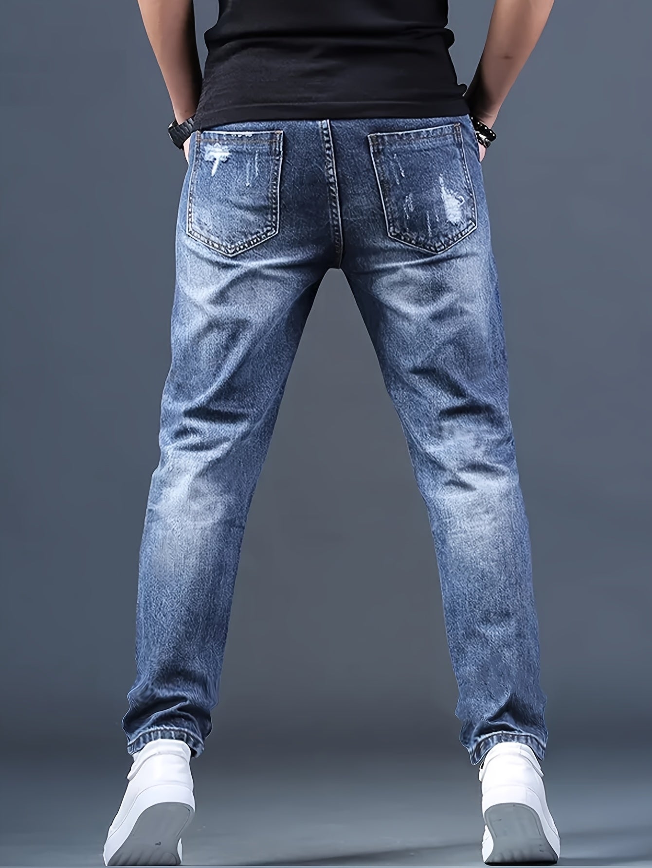 Men's Jeans Straight-leg, Non-stretch Ripped Men's Trousers Style Bicycle Street Chic Blue Frayed Jeans Suitable for All Seasons