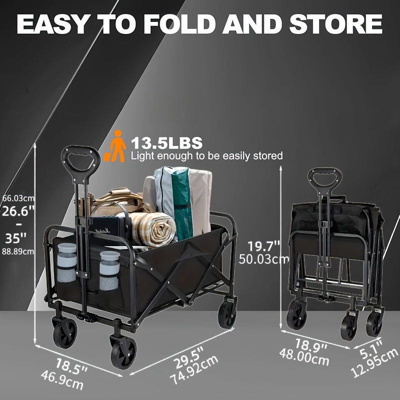 1pc 30" Heavy-Duty Collapsible Shopping Cart with All-Terrain Wheels - Foldable Utility Wagon for Beach, RV Storage, Sports, and Camping, Black Mesh & Durable Fabric Construction, Beach Wagon Cart