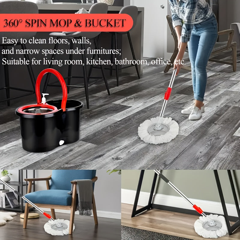 Mop Bucket Set, Spin Mop And Bucket With Wringing System, Bathroom Mop Bucket, 360° Spin Mop System With 4 Ultra-Fine Fiber Mop Replacement Heads, Suitable For Living Room, Bedroom, Kitchen, For Hardwood Tile Marble Floors