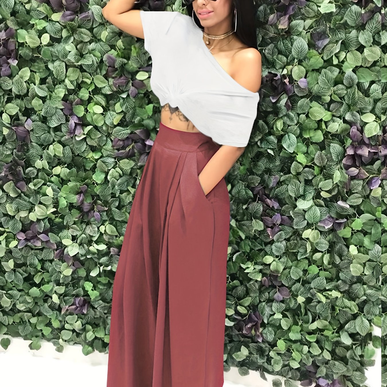 Loose Straight Flare Pants, Casual Pocket High Waist Solid Wide Leg Fashion Comfy Pants, Women's Clothing