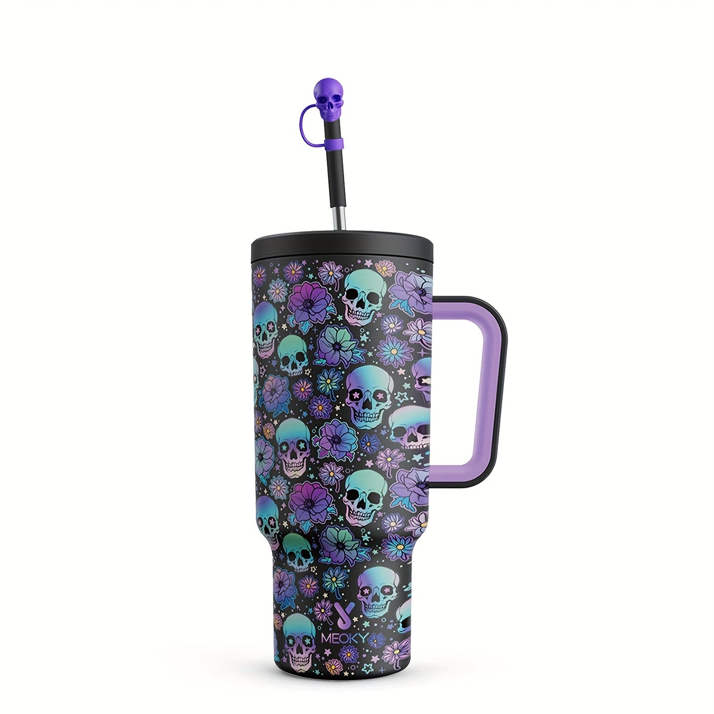 Meoky 1pc, Tumbler With Lid And Straw, 40oz Stainless Steel Insulated Water Bottle With Handle, Gift Drinking Cups, Keeps Cold For 24 Hours Or Hot For 10 Hours, Portable Suitable For Outdoor Camping, Hiking, Driving, Car Trav