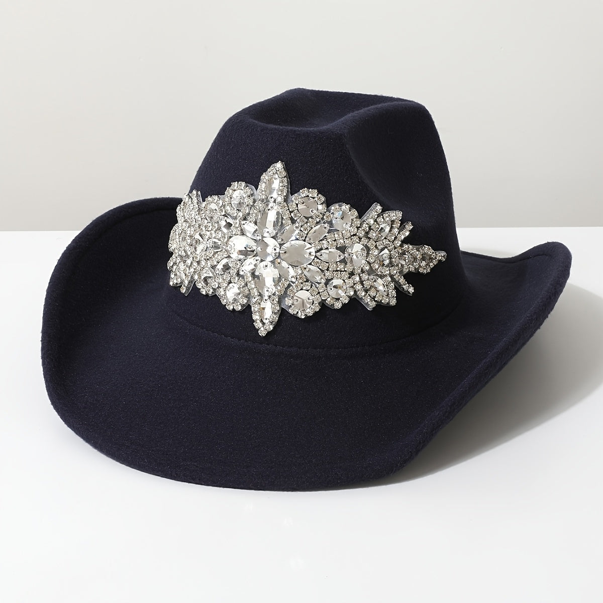 Women'S Luxurious Rhinestone-Embellished Brown Felt Cowboy Hat - Lightweight, Comfortable Jazz Fedora for Weddings, Parties, Western Events, Graduations, and Festivals, Western Event Accessory | Rhinestone Embellished Hat | L