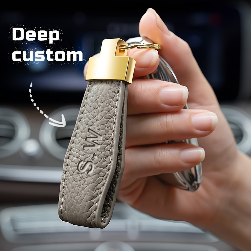 Personalized Engraved Initials Keychain - Custom Faux Leather Key Ring with Golden-Tone Climbing Hook, 4 Colors (Golden, Black, Brown, Tan) - Durable Minimalist Design for Men & Women - Valentine's Day, Christmas, New Year Gi