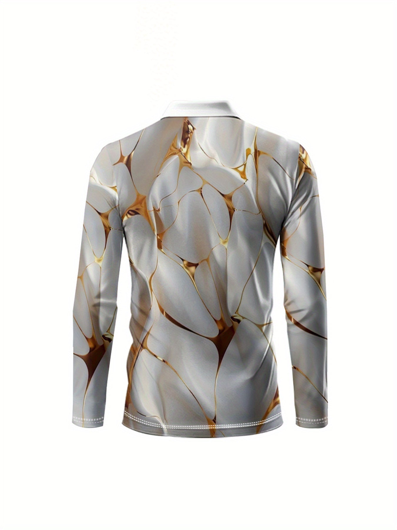 Men'S Elegant Marble Pattern Shirt - Lightweight Breathable Long Sleeve Formal & Casual Shirt, Black & Golden Swirls, Regular Fit for Office, Parties, Golf - All-Season Business & Everyday Attire for Men & Teens, Marble Print