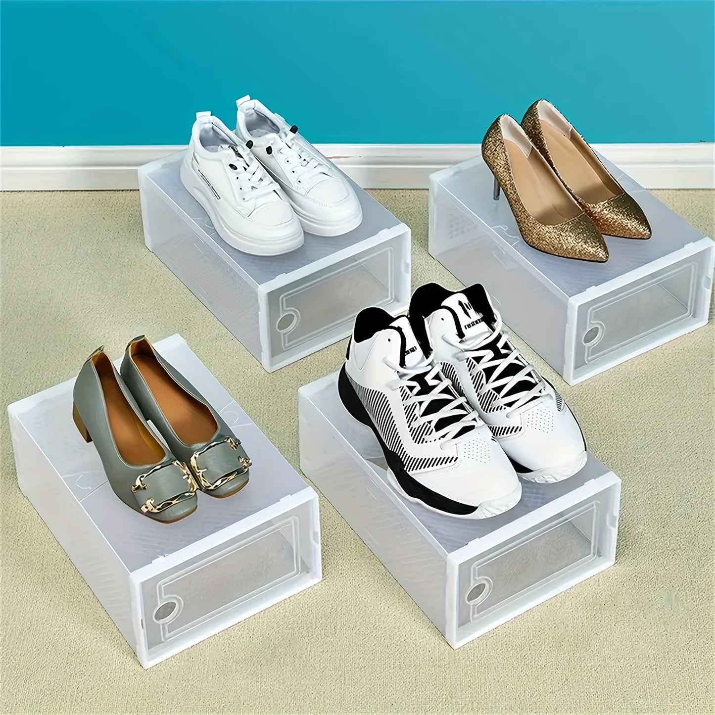 6/12/24pcs Transparent Shoe Box, Suitable For Wardrobes, Shoe Display Cabinets, Sports Shoe Storage Boxes, Male And Female Free Installation Shoe Storage Cabinets - Foldable Plastic Sports Shoe Storage Box, Christmas