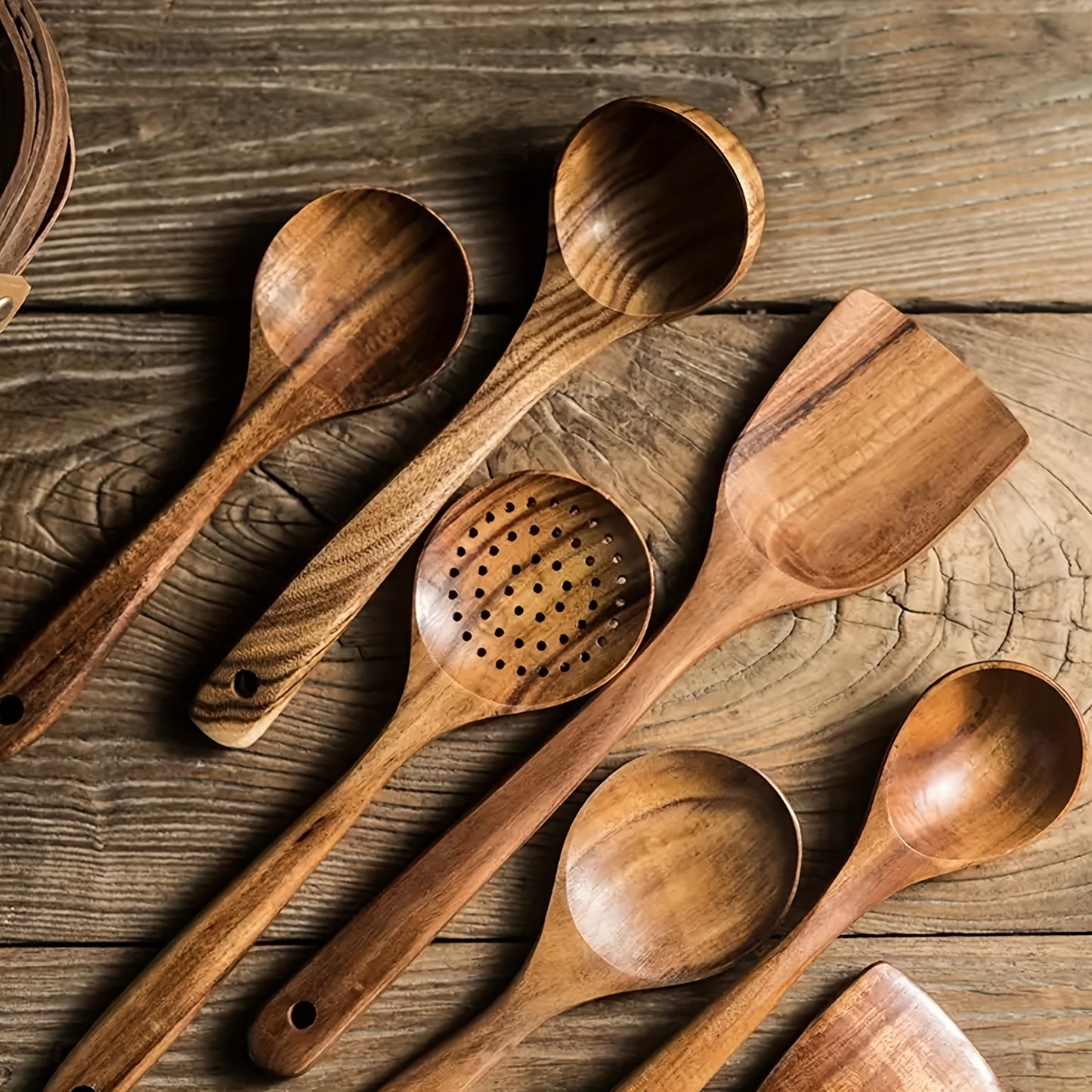 [Premium Wooden Kitchen Utensils] 5pcs Premium Wooden Kitchen Utensils Set - High-Quality, Durable Wooden Spoons & Spurtles - Perfect for Home Cooking and Baking