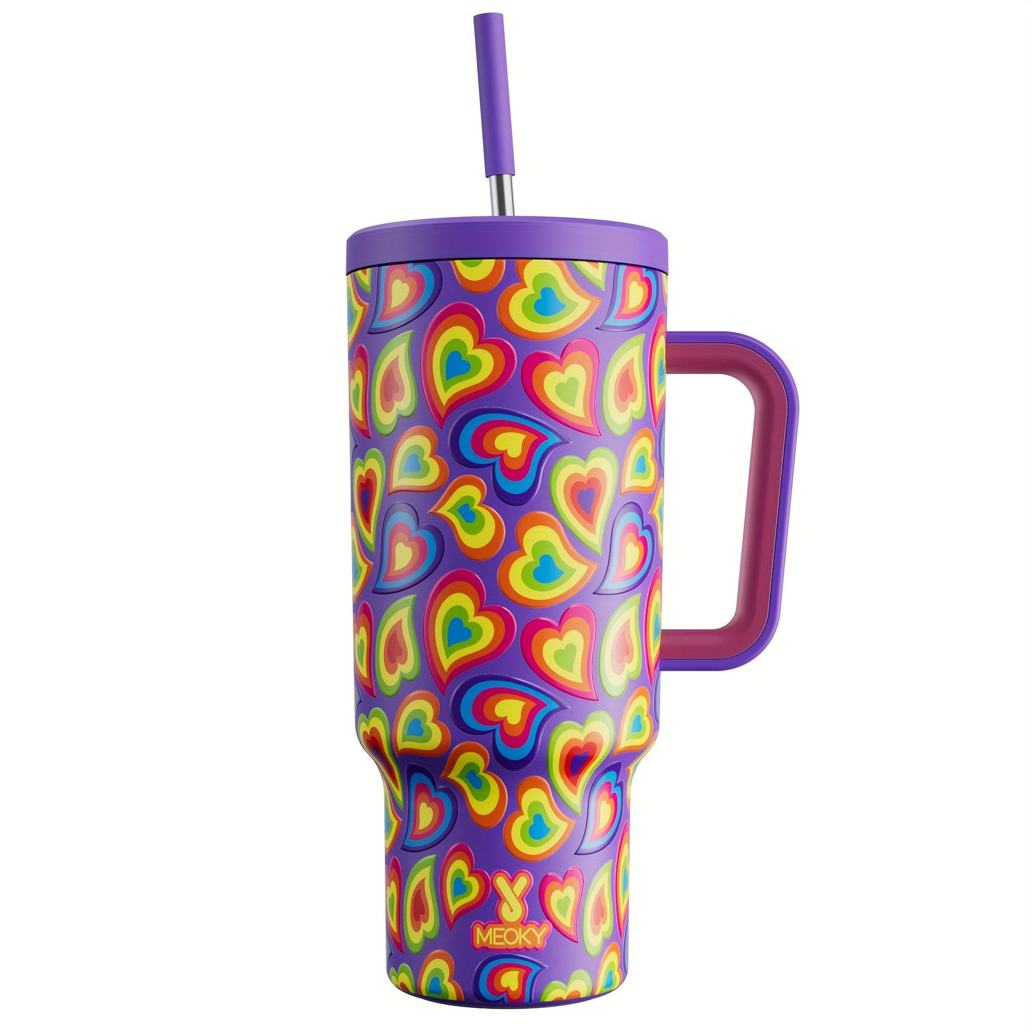Meoky 40oz Insulated Stainless Steel Tumbler with Lid & Straw - Leakproof, BPA-Free, Perfect for Outdoor Adventures & Valentine's Day Gift
