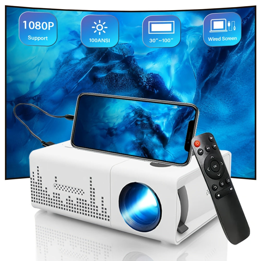 Mini Portable Projector LED | 3000+ Lumens | Built-in Audio And Remote Control | Support 1080P Video | Compatible With Multiple Device Interfaces | For Home Theater