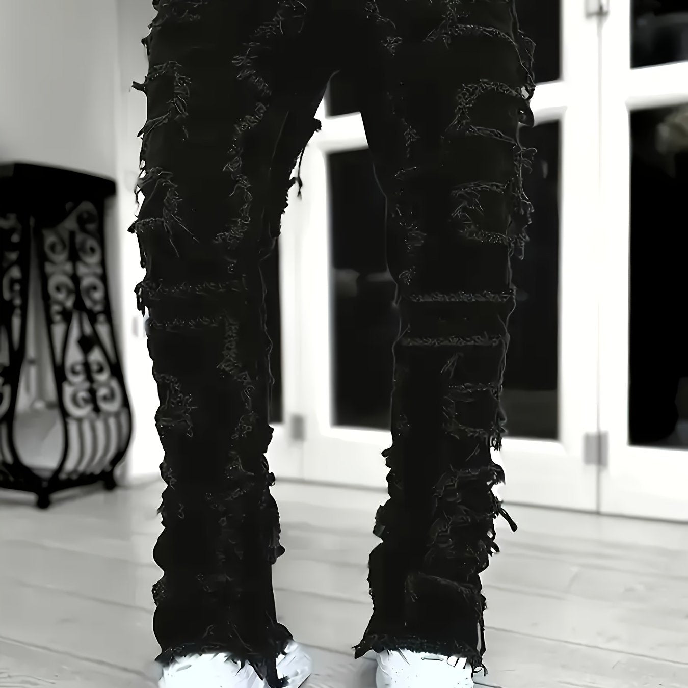Men's Stretch Skinny Jeans - Slim-Fit Distressed Frayed Hem Pants, Mid-Rise Waist & Tapered Cuff, Non-See-Through All-Season Jeans for Everyday & Formal Outfits - Machine Washable Denim-Like Pants, Formal Outfit Jeans, Casual