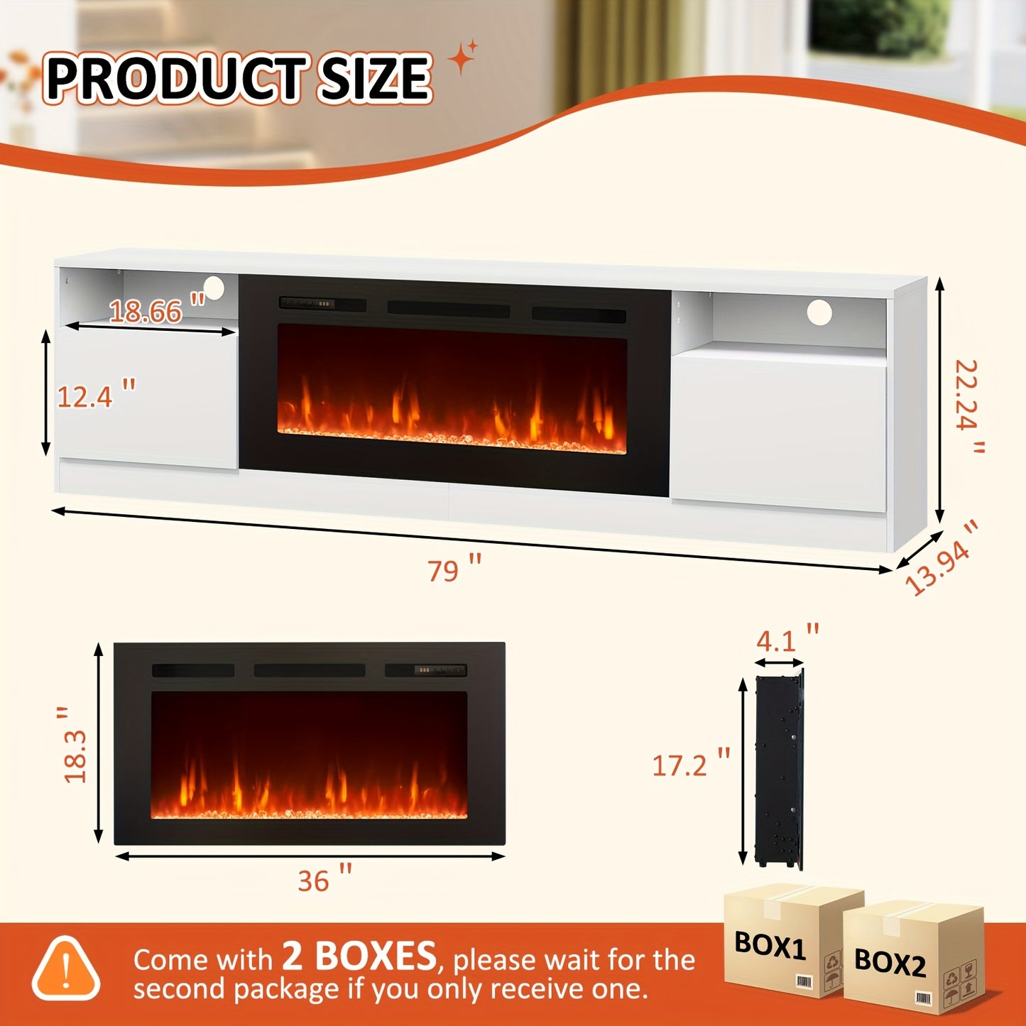 Modern Electric Fireplace TV Stand Entertainment Center with 36.3" Wall-Mounted Fireplace, 12-Color LED Lights, High-Gloss Storage Cabinet & Hardwood Construction - Fits TVs Up to 80", Energy-Efficient, Adjustable Timer