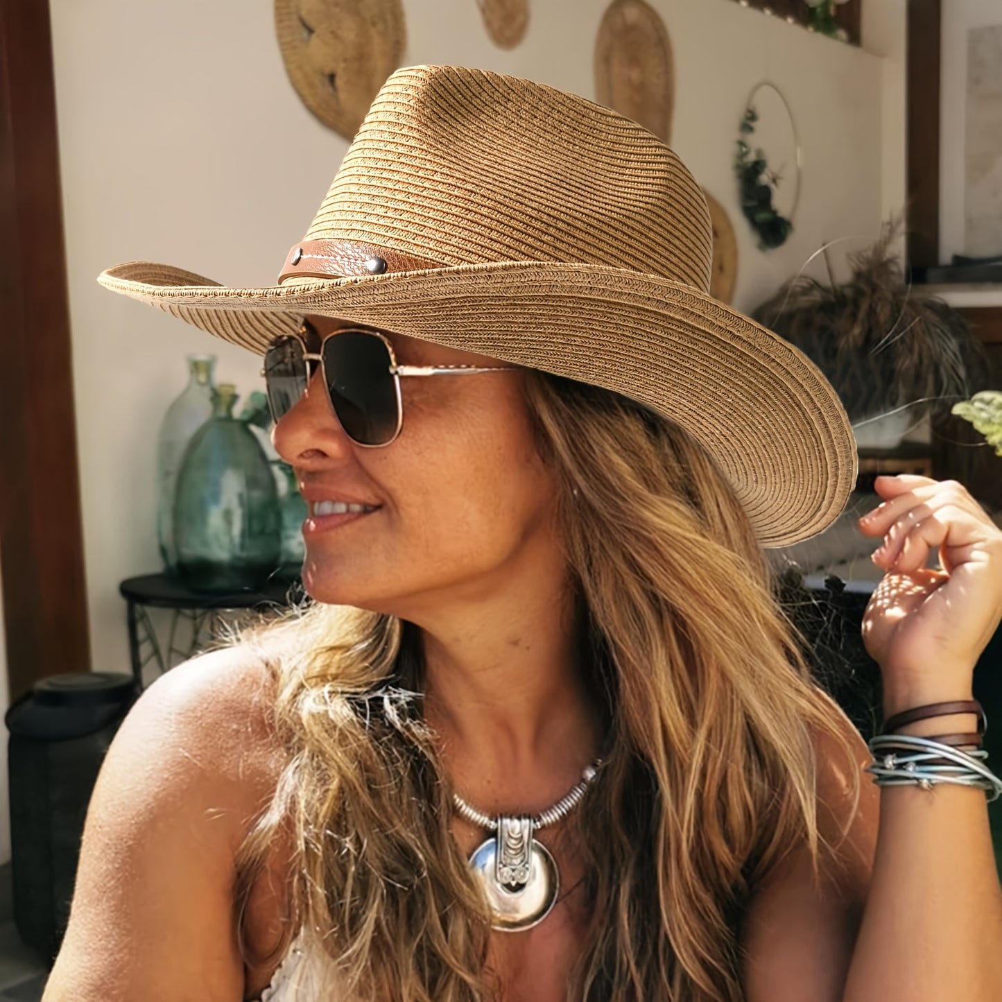 Adjustable Western Cowboy Hat with Wind Rope Closure - Foldable Lightweight Breathable for Beach, Outdoor & Travel - All-Season Comfort