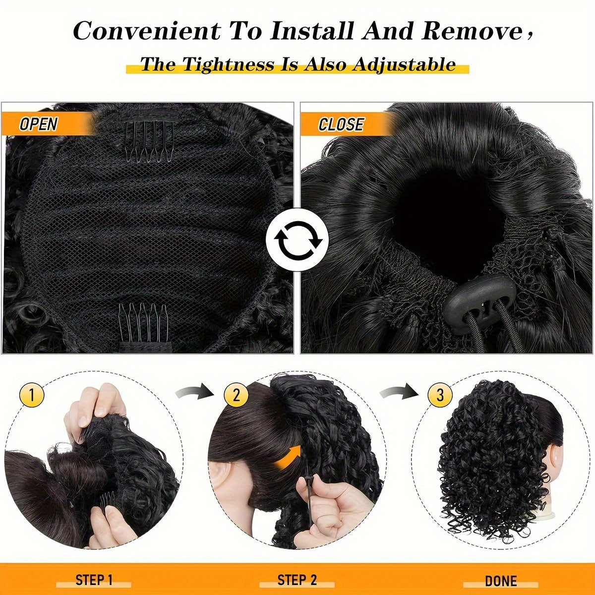 14 Inch Black Curly Ponytail Extension | Synthetic Curly Wave Ponytail with 2 Clips & Drawstring, Elegant Volume-Enhanced Hairpiece for Weddings, Parties, Photoshoots - Naturallooking Waves, Secure Attachment