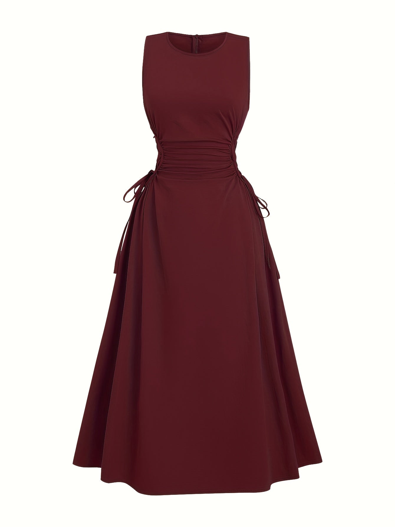 Halloween Elegant Navy Blue A-Line Dress for Women - Sleeveless, Cinched Waist with Tie Detail, Ruffled Hem, Perfect for Spring/Summer/Fall, Casual Elegant Wear | Sleeveless Dress | Cinched Waist Design