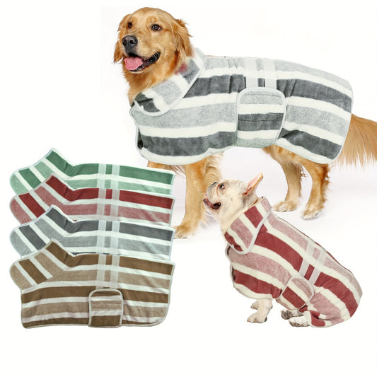 Quick-Dry Striped Dog Bathrobe Towel - Super Absorbent, Adjustable Polyester Dog Drying Robe - Perfect for Bathing, Wet Walks, and Swimming