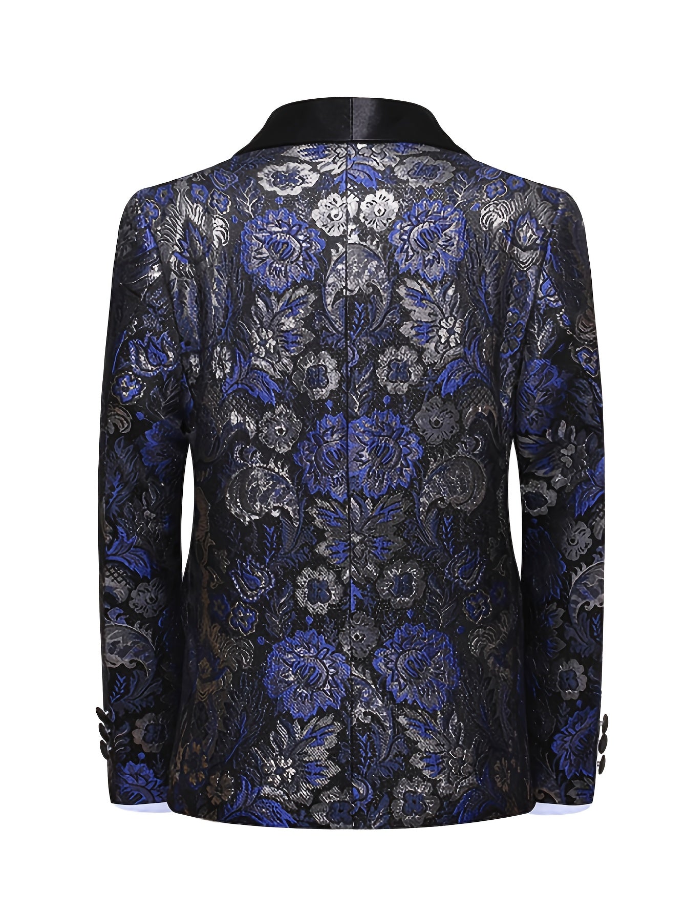 Navy Blue & Black 2025 Men's Floral Print Suit - Elegant Long Sleeve with Lapel Collar, Button-Up Blazer & Trousers for Weddings, Parties, Dates - Premium Fabric, Formal Attire, Date Night Outfit, Classic Fashion, Sophisticat