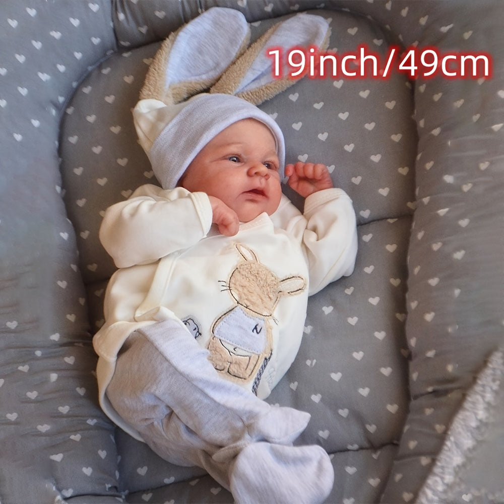 [Real Lifelike Baby Doll] Real Lifelike Baby Doll - 19inch (49cm) Reborn Newborn Size, Soft Touch Full Vinyl Handmade Skin, Includes 2 Outfits for Birthday, Christmas, Thanksgiving, Halloween Gifts