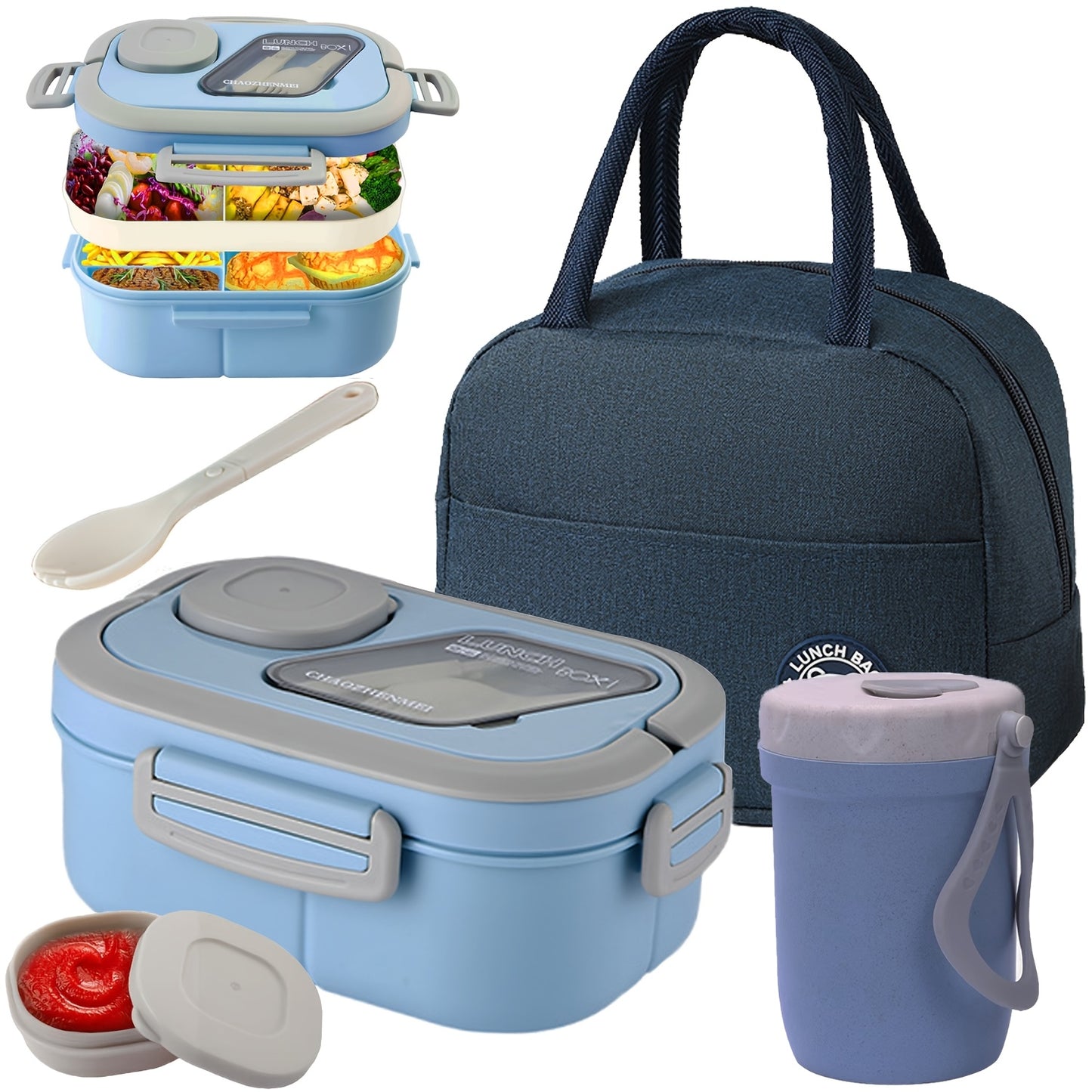 [Lunch Box Set/only Lunch Box][Local Warehouse]Halloween Gift-2-tier 6 Compartments Lunch Box Set. Bento Box For School, Office, Outdoor Picnic. |Food Storage Container|Kitchen Accessories|Bento Box With Lunch Bag|