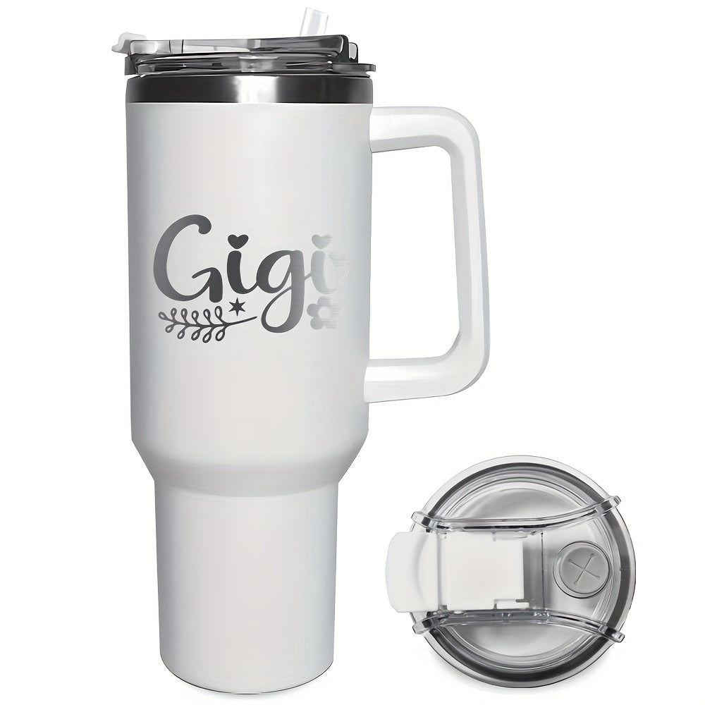 40oz GIGI Stainless Steel Travel Mug with Handle and Straw, Insulated Vacuum Tumbler, Reusable Hot and Cold Beverage Cup, Ideal for Grandkids, Parties, Halloween, Thanksgiving, Christmas, Birthdays - Black, White, Pink