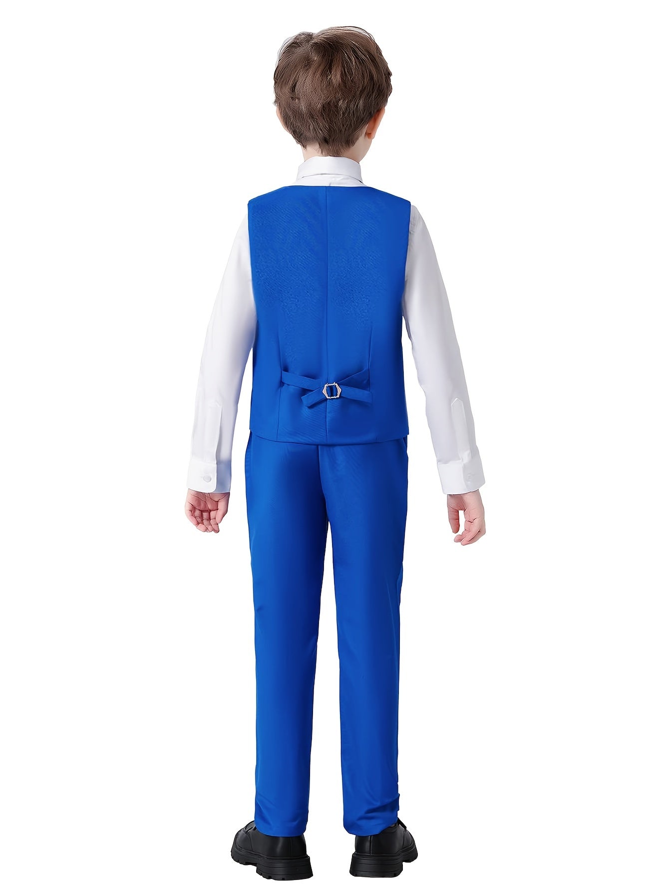Furuyal Boys' 4pcs Formal Suit Set Vest Pants Collared Dress Shirt And Tie Boys' Suit Size 6-16Y Boys Suits Suitable For Music Festival Graduation Season Party