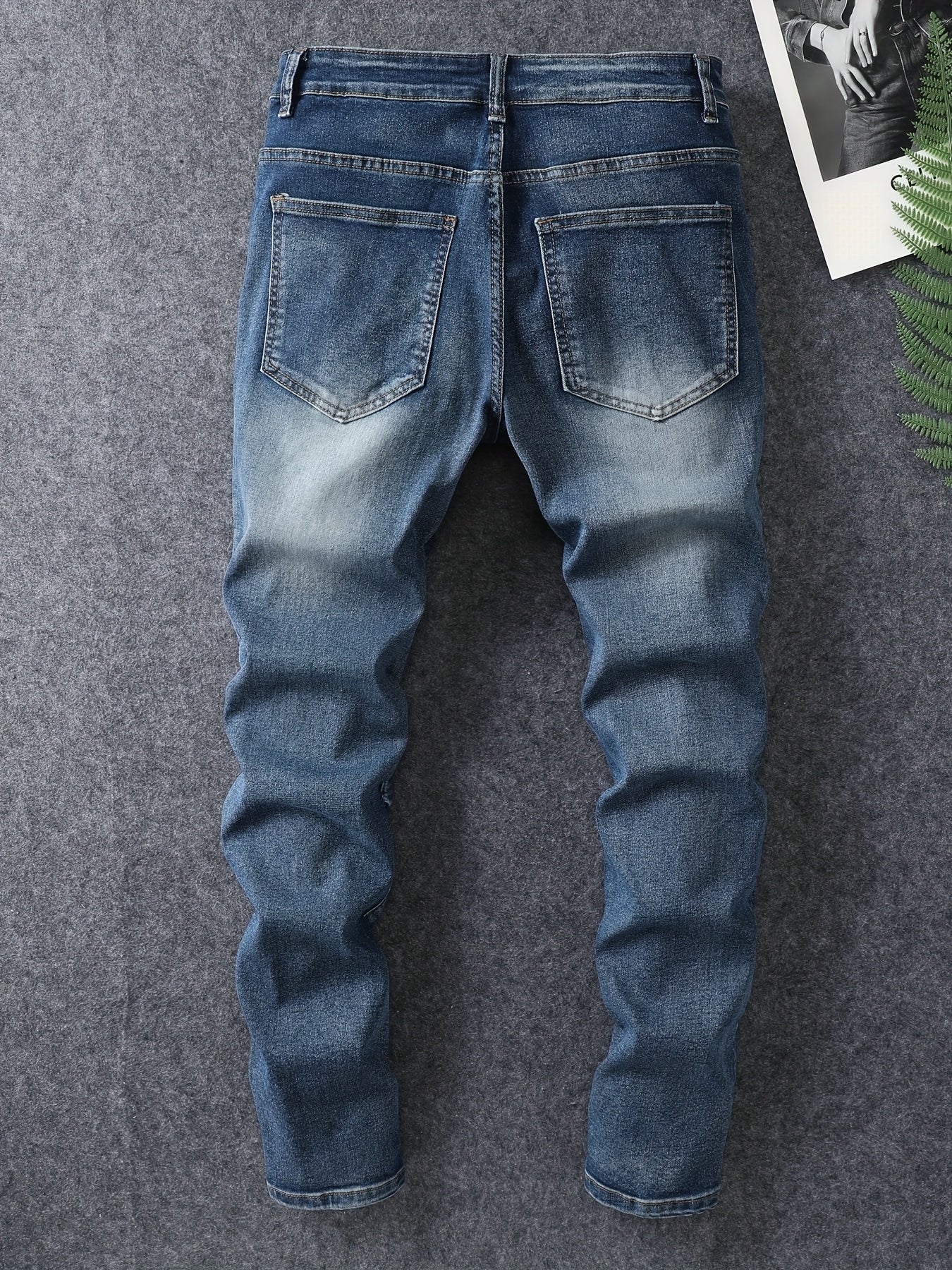 Men's Slim Fit Stretch Jeans - Washed, Bleached, Distressed, Panelled Design, Stylish Workwear, Practical And Wearable, Machine Washable All-season Jeans