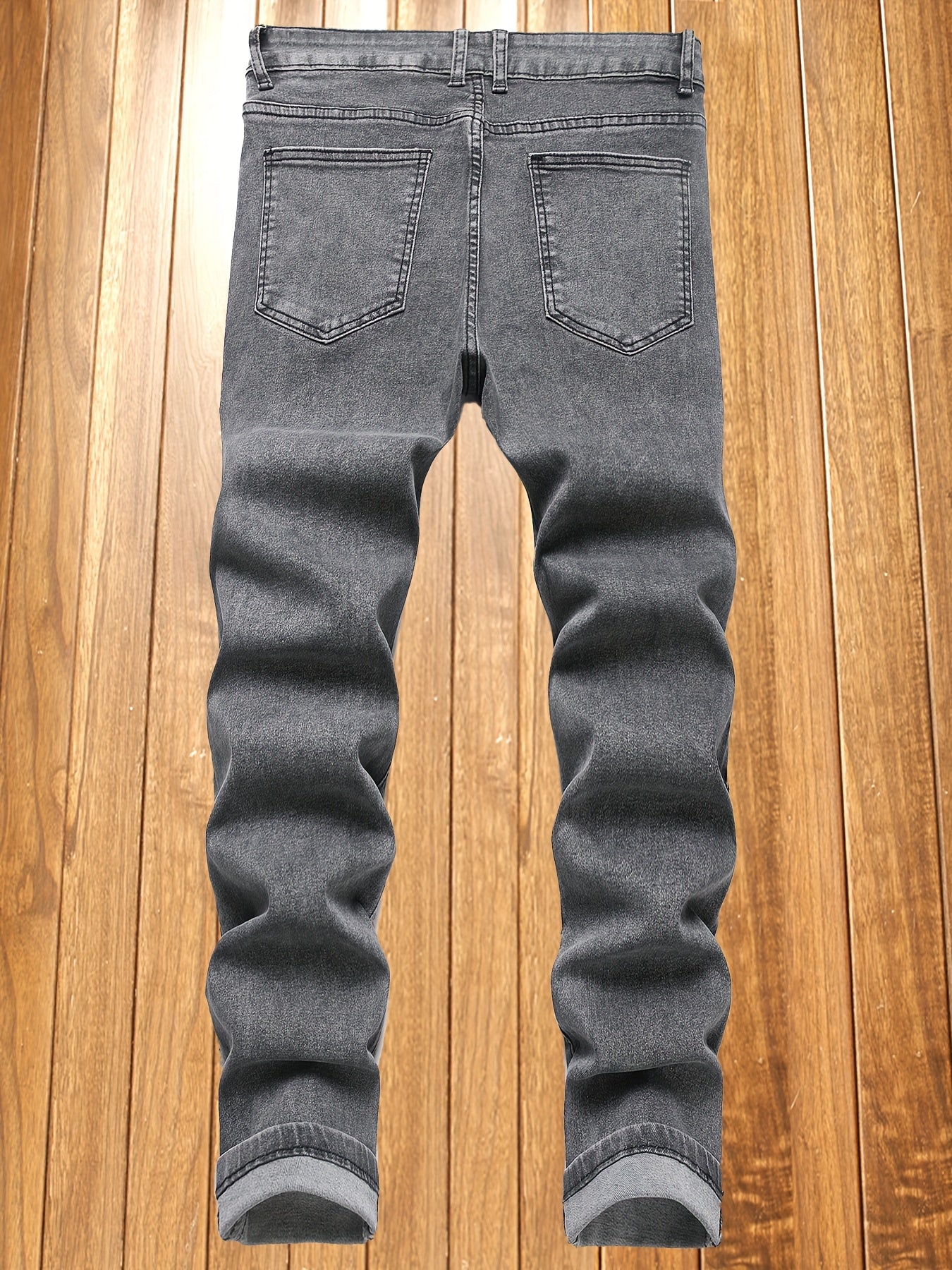 Men's Slim Fit Stretch Denim Jeans - Medium Stretch Comfort, Multiple Pockets & Distressed Details with Accents, Machine Washable Casual Pants for All-Season Wear, Versatile Clothing, Modern Style, Comfortable Material, Urban