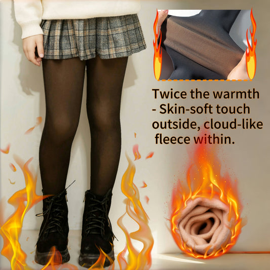1pc Girls' High Elasticity Breathable Tights - Solid Black, Skin-Smooth Touch with Cloud-Like Fleece Inside, Perfect for Fall/Winter Casual Wear, High Waisted Tights