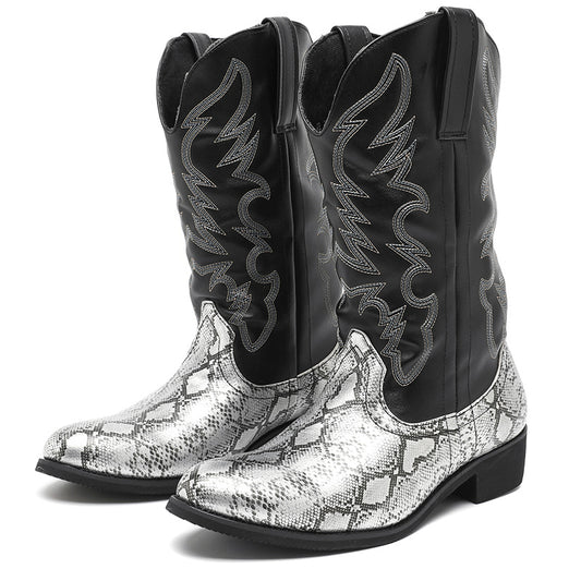 Men'S Western Cowboy Boots - Slip-On Zipper Closure, Synthetic Upper & Non-Slip Rubber Sole, Vintage Western Boots for Ranch, Formal Events, Casual Attire - Easy-Clean Men'S Footwear, Cowboy Accessories, Ranch Footwear, Embos