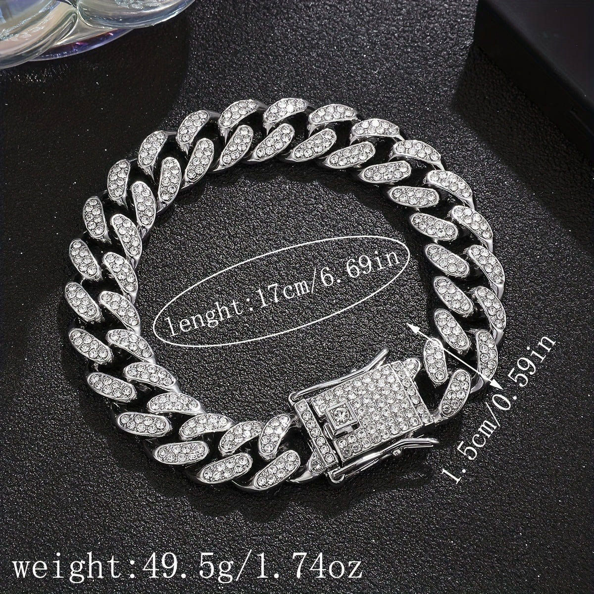 1pc Hip Hop Style Cuban Chain Bracelet with White Synthetic Synthetic Faux Inlay, Golden-Tone Copper Butterfly Buckle - Elegant Light Luxury Wide Bracelet for Daily Wear, Gift-Giving & Vacation Accessories, Cuban Bracelet, Gi