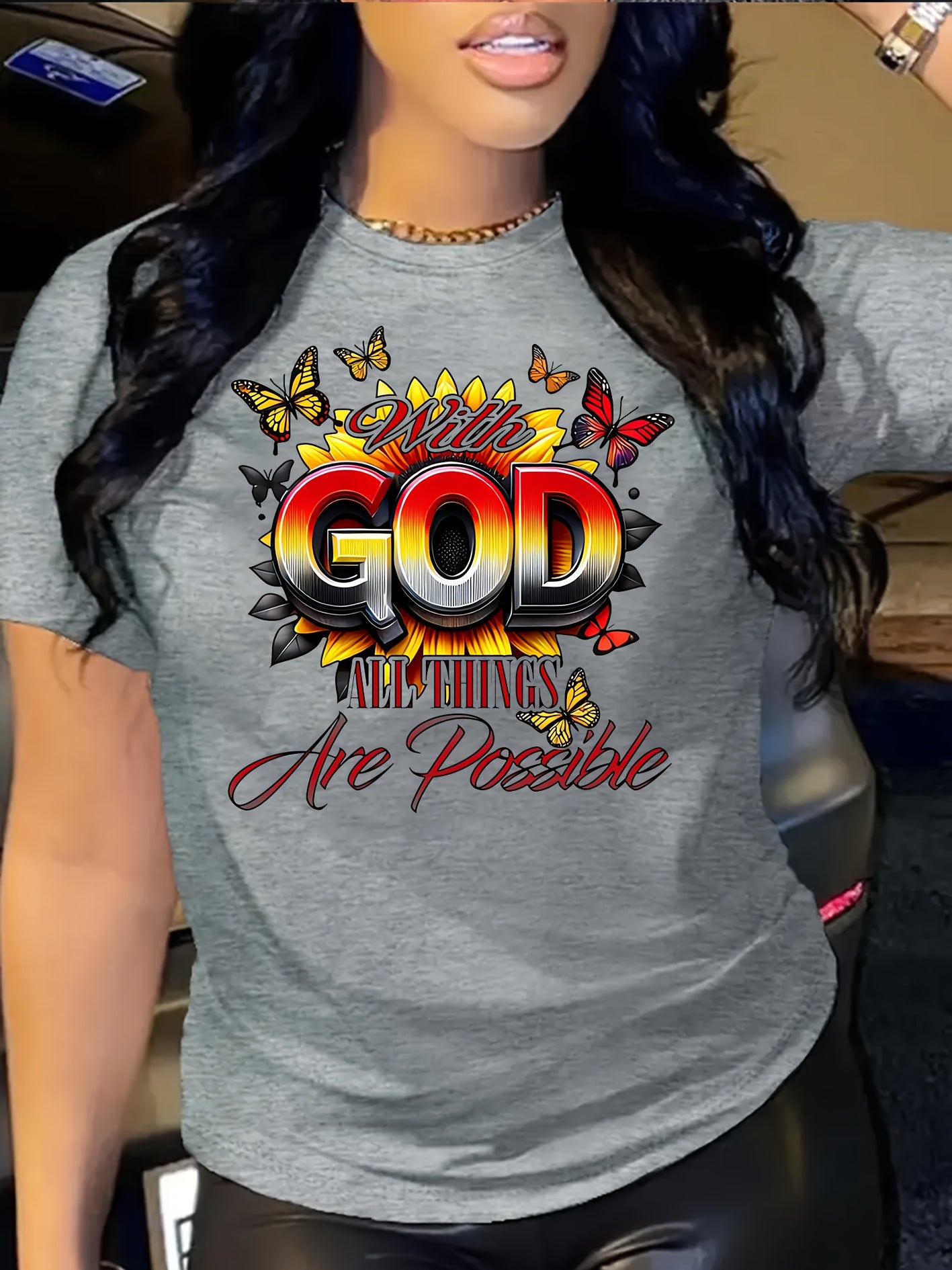 [GOD Print] Women's Short Sleeve T-Shirt | 100% Polyester | Machine Washable | Casual Top for Women