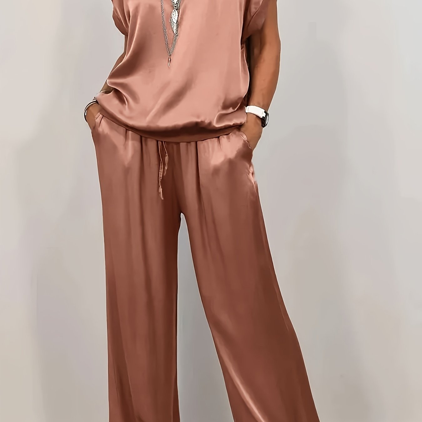[Trendy Casual Set] Trendy Casual Set: Spring/Summer Loose Shirt & Wide Leg Pants
