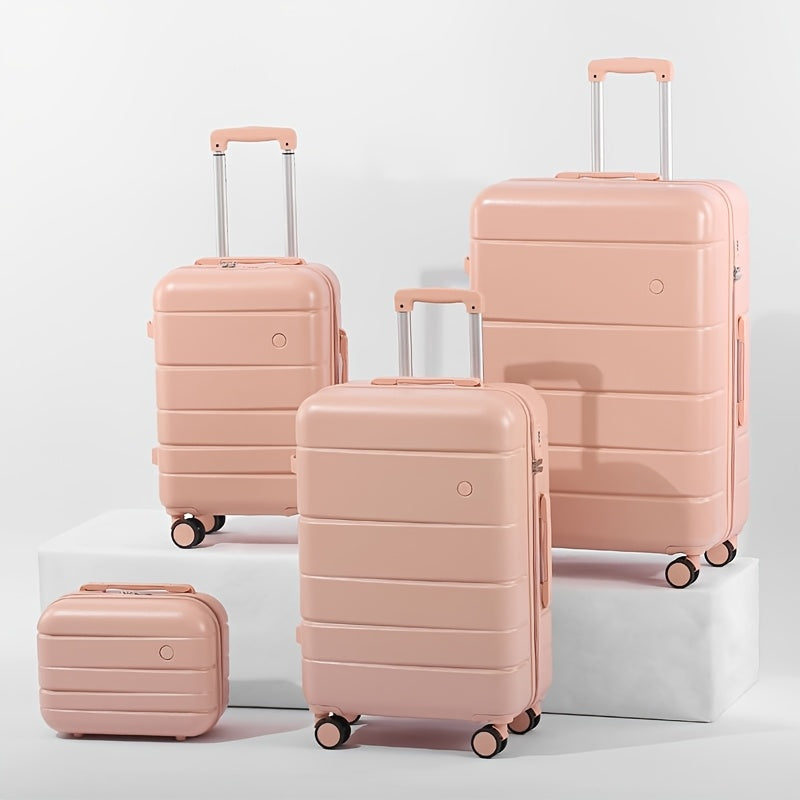 [Lightweight Durable Luggage Set] 4pcs Lightweight Durable Hardshell Luggage Set - ABS+PC Suitcases with Spinner Wheels, Telescoping Handle, Zip Closure, Combination Lock - 14"+20"+24"+28" Travel Companion