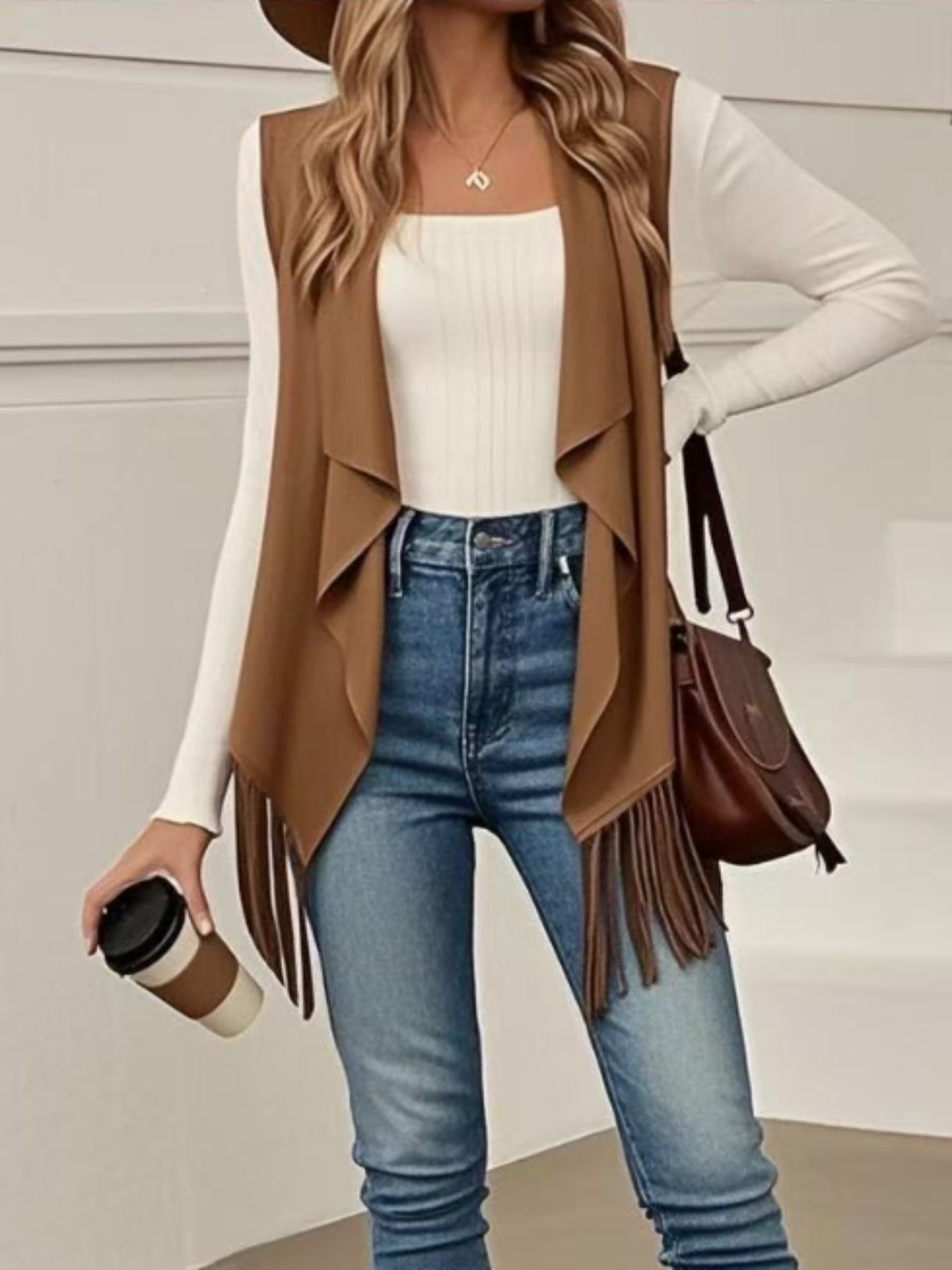 Womens Tassel Vest 70s Hippie Costume Sleeveless Cowgirl Western Outerwear