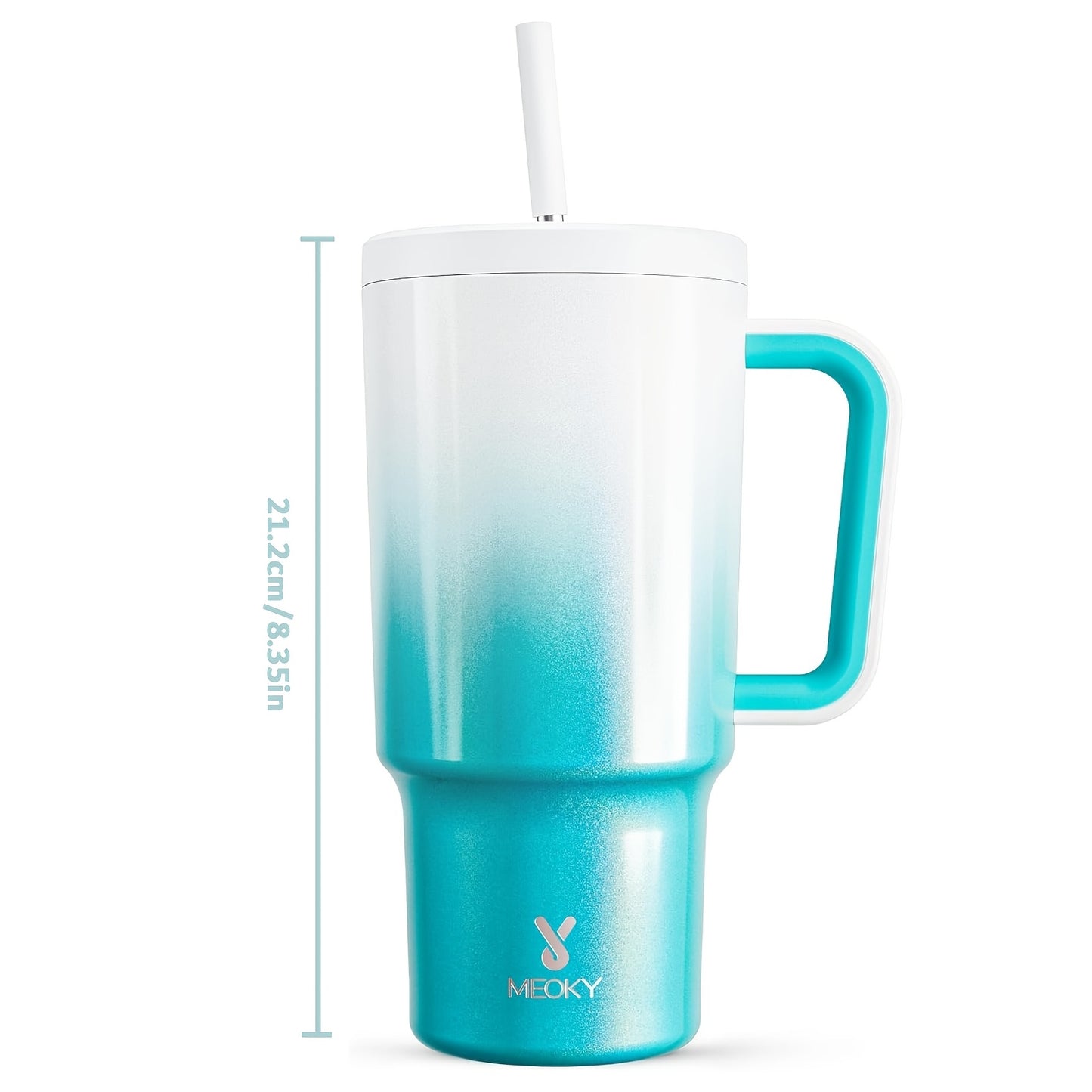 1pc Meoky 30oz Stainless Steel Tumbler with Handle, Lid & Straw - BPA-Free, Leak-Proof Insulated Travel Mug, Keeps Drinks Hot for 8 Hours, Cold for 24 Hours, Hand Wash Only