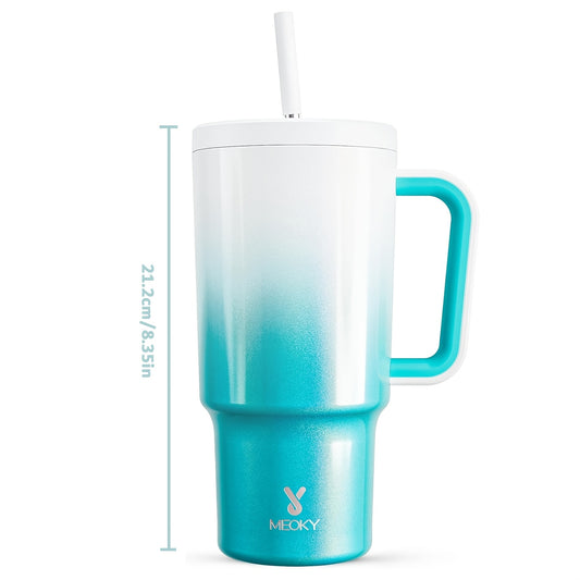 1pc Meoky 30oz Stainless Steel Tumbler with Handle, Lid & Straw - BPA-Free, Leak-Proof Insulated Travel Mug, Keeps Drinks Hot for 8 Hours, Cold for 24 Hours, Hand Wash Only