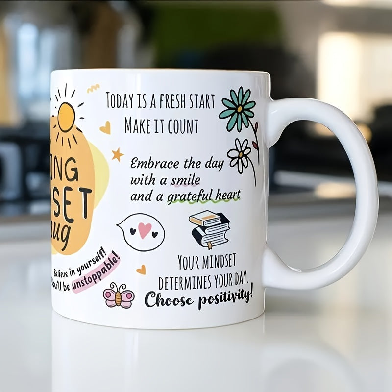 1pc 11oz Inspirational Ceramic Coffee Mug with Positive Mindset Quotes - Reusable Dishwasher Safe Motivational Mug for Hot & Cold Drinks, Vibrant Sunrise & Floral Design, Perfect Gift for Birthdays, Holidays, Office & Home Us