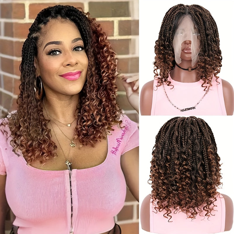 16 Inch 13x6'' HD Lace Short Braided Wigs for Women Bob Knotless Boho Braided Wigs Hair Premium Synthetic Braided Lace Front Wig, Lace Front Wig Synthetic, Pre Plucked Lace Front Wig, Wig Braids, Wig, Lace Front Wig, Protecti