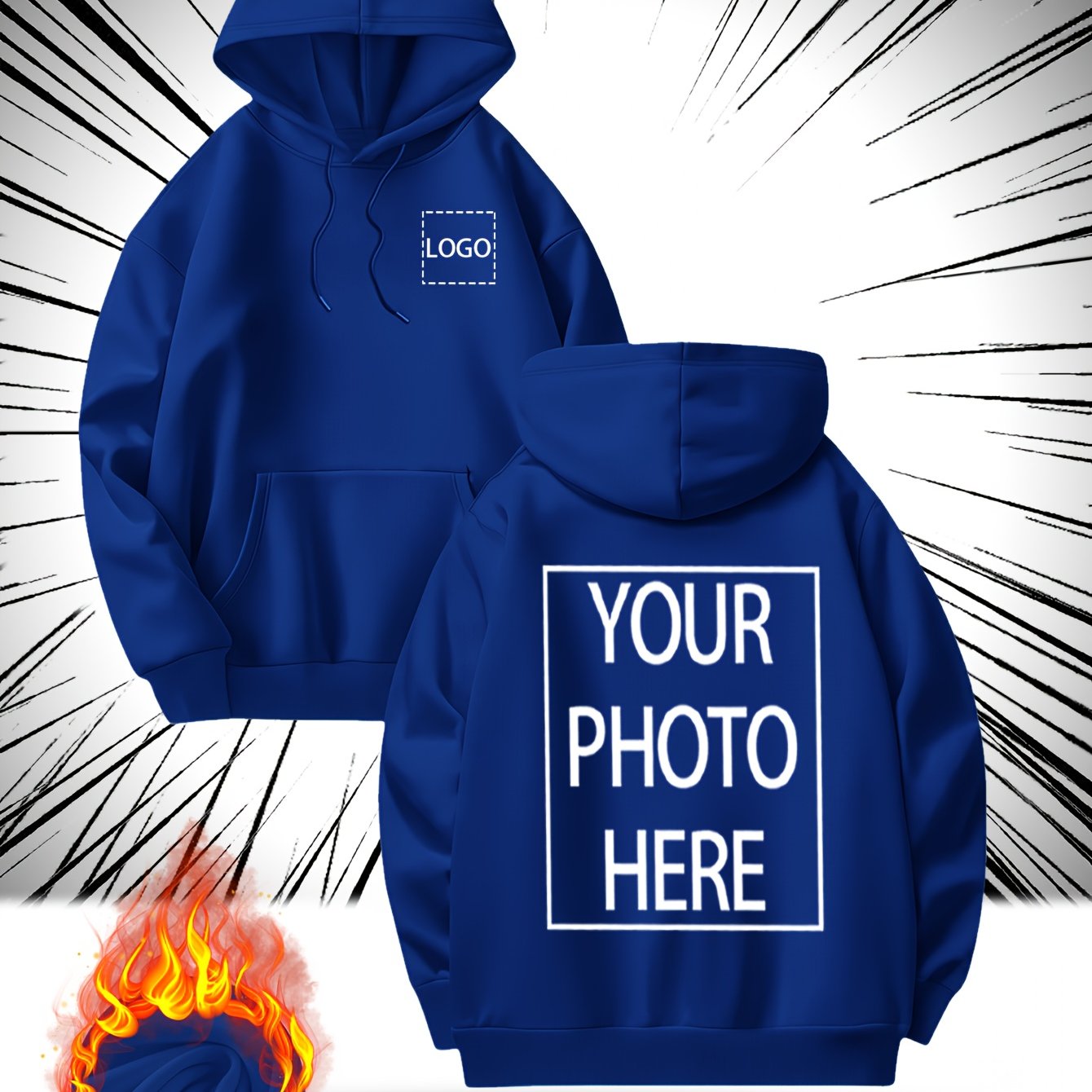 Customizable Men's Hoodie - Personalized Photo/Text Front & Back, Navy Blue with White Lettering, All-Season Comfort Fit, Casual Sporty Design for Halloween Christmas Gifts, Personalized Gift, Durable Casualwear