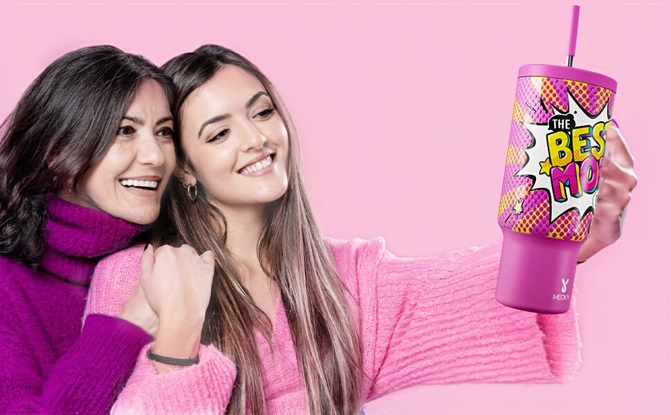 [MEOKY Stainless Steel Tumbler] MEOKY 40oz Stainless Steel Tumbler with Handle | Leak-Proof, Insulated Travel Mug for Hot & Cold Drinks, Perfect Gift for Father's Day & Mother's Day, Round Shape, Hand Wash Only, Travel Drinkw