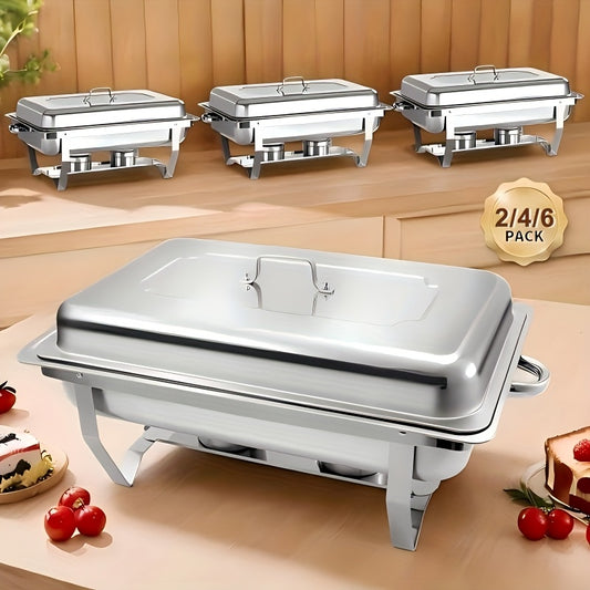 2/4/6 Packs 9.5QT Full Size Chafing Dish Buffet Set, Stainless Steel Food Warmer Kit with Lids, Food Pans, Water Pan And Fuel Holders for Restaurant Catering Parties Weddings, Only for Cooking