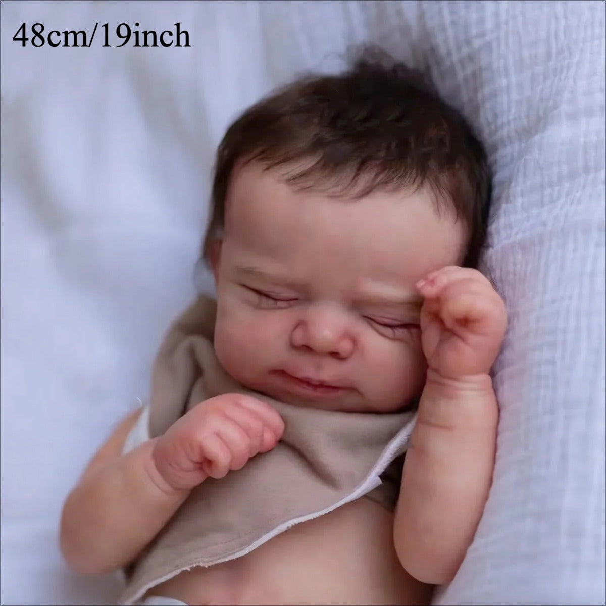 19" (48cm) Realistic Reborn Baby Doll with 3D-Painted Light Beige & Visible Veins - Soft Vinyl Lifelike Newborn Bebe Boy/Girl with Expressive Eyes, Closed Eyes & Closed Mouth - Safe Non-Toxic Material, Ideal Gift for Kids Age