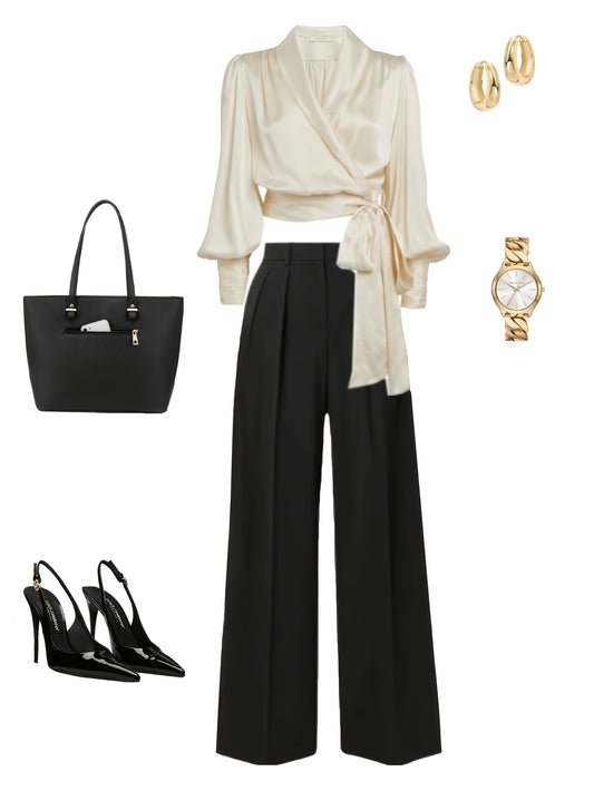 [New 2pcs Workwear Set] 2025 New Arrivals: Women's Elegant & Romantic 2pcs Workwear Set - Irregular Strap Top & Suit Pants, Year-Round Wear