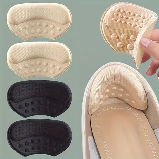 [Anti-Slip Heel Pads] 2 Pairs of 4 Pack Anti-Slip and Anti-Blister Self-Adhesive Heel Pads | Hypoallergenic Polyester, Beige, Black, and Brown - Insoles for Too Large Shoes
