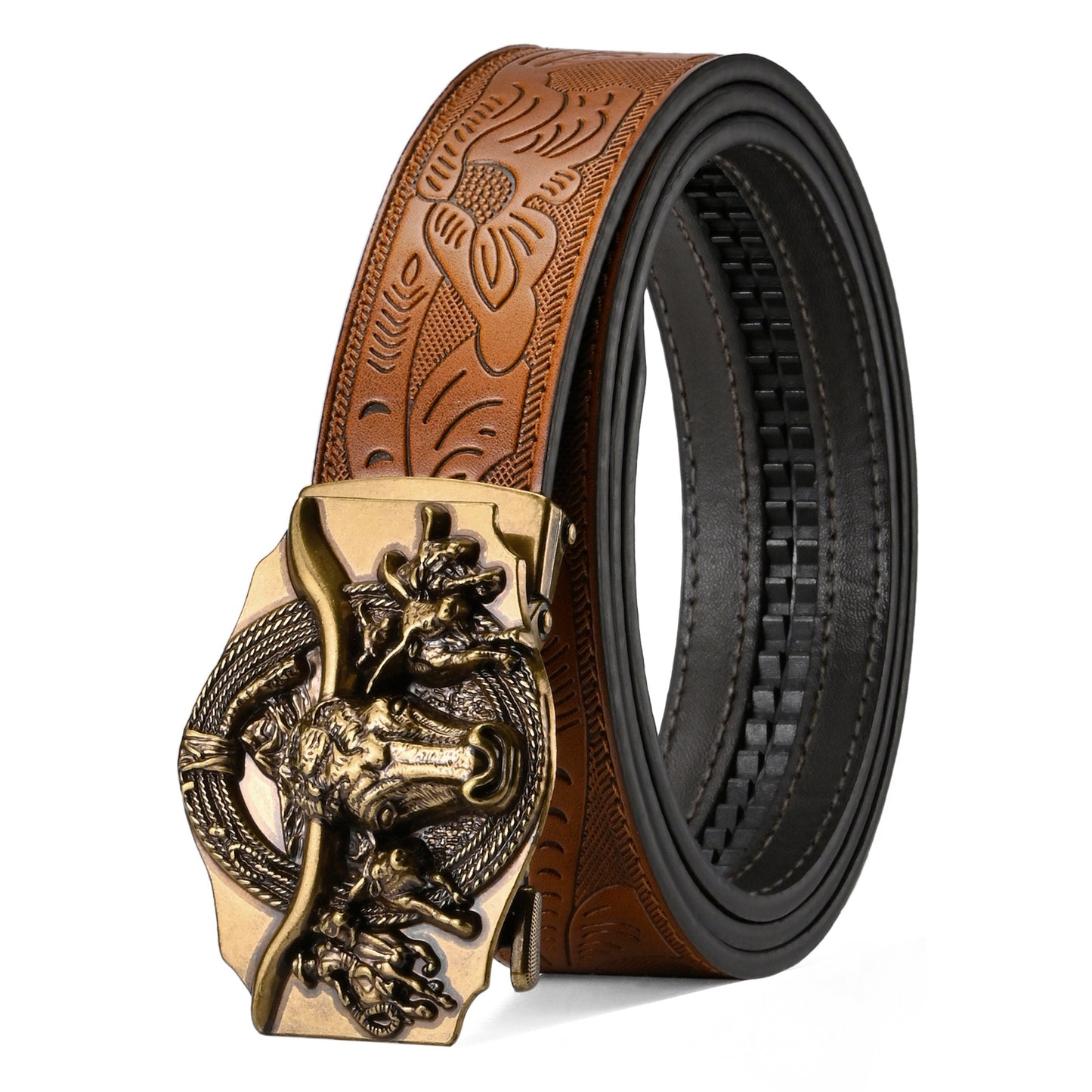 [Slide Ratchet PU Leather Belt] LCG LUCHENGYI, Slide Ratchet Belt With PU Leather Belt For Men, Ratchet Western Cowboy Belt With Automatic Buckle, Father's Day Gift