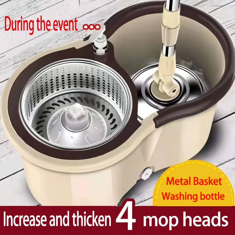 Mop Bucket Set, Spin Mop And Bucket With Wringing System, Bathroom Mop Bucket, 360° Spin Mop System With 4 Ultra-Fine Fiber Mop Replacement Heads, Suitable For Living Room, Bedroom, Kitchen, For Hardwood Tile Marble Floors