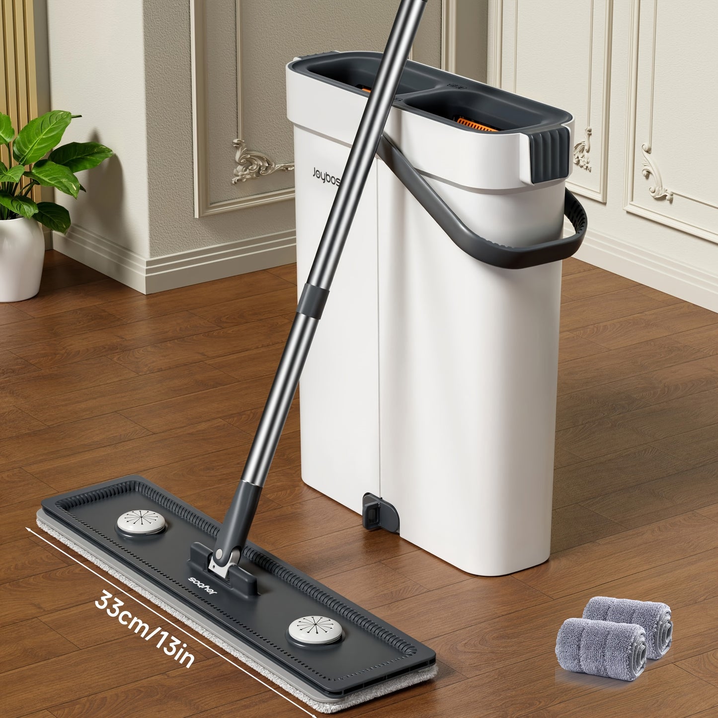 Mop And Mop Bucket Combo Set, Hand-free Flat Mopping Mop And Bucket, Washable Reusable Microfiber Cloth, Wet And Dry, Can Mop Tile Wood Floor Marble, Suitable For Living Room, Bedroom, Kitchen, Bathroom Use